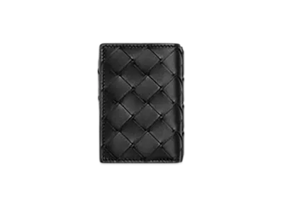 Bottega Veneta Intrecciato Tiny Tri-Fold Wallet "Black Grass"
