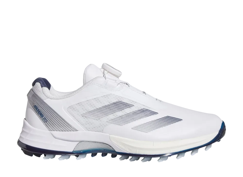 アディダス ウィメンズ アディゼロ ZG ローカット ボア スパイクレス ゴルフ "クラウドホワイト/ナイトインディゴ/シルバーメタリック"