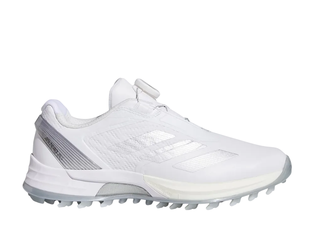 アディダス ウィメンズ アディゼロ ZG ローカット ボア スパイクレス ゴルフ "クラウドホワイト/シルバーメタリック/グレーツー"