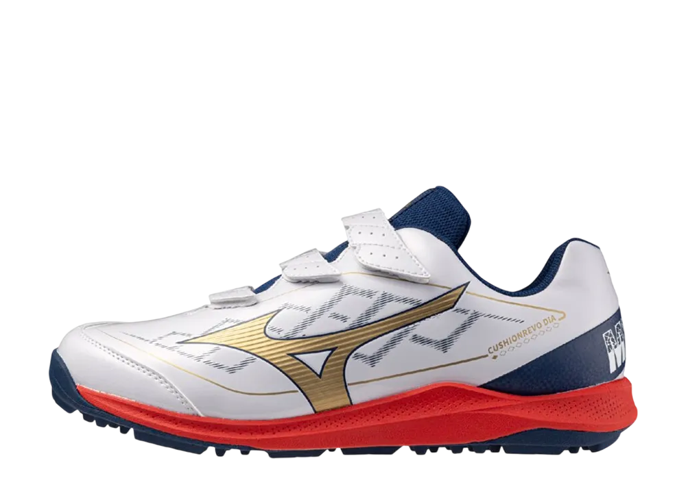 ミズノ クッションレボダイア トレーナー "ホワイト/ゴールド/ネイビー"