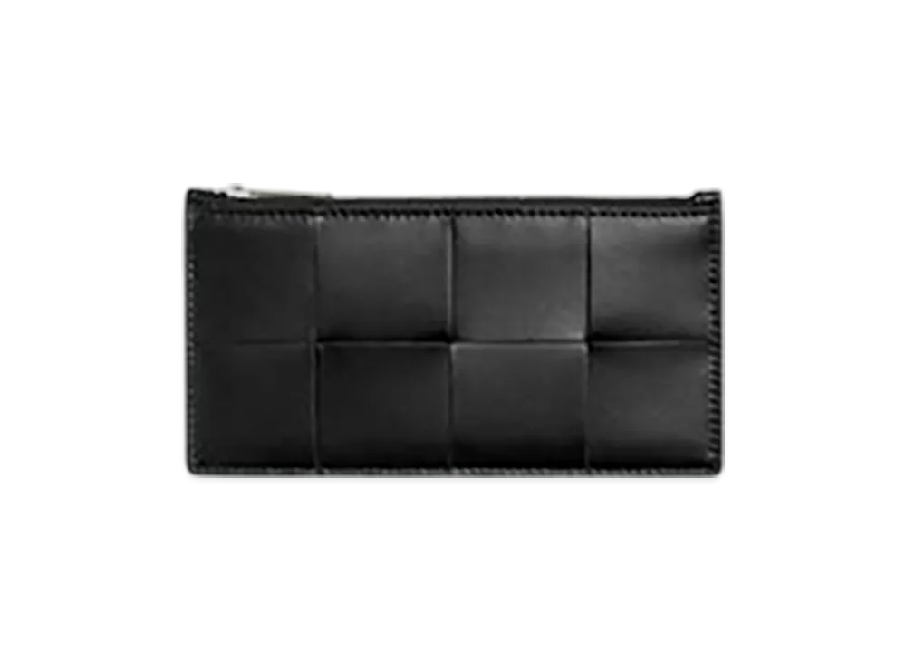 Bottega Veneta Cassette Long Zippered Card Case "Black/Parakeet"