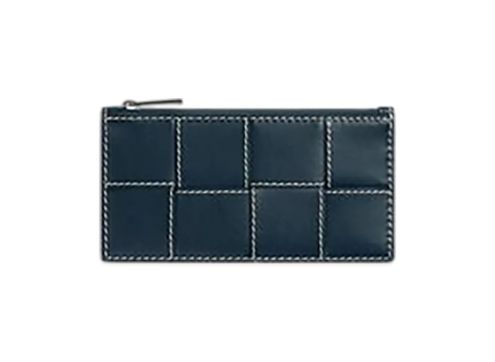 Bottega Veneta Cassette Long Zippered Card Case "Deep Blue/Natural"