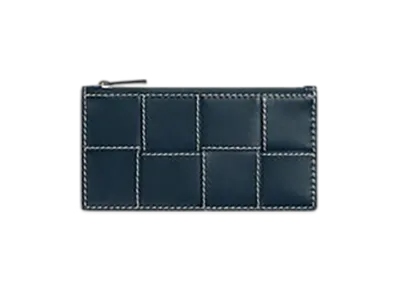 Bottega Veneta Cassette Long Zippered Card Case "Deep Blue/Natural"