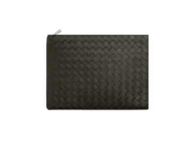 Bottega Veneta Intrecciato Half Zipped Pouch "Khaki/Dark Praline"