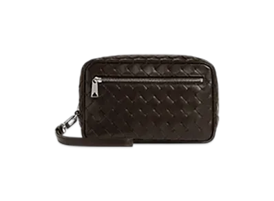 Bottega Veneta Intrecciato Small Pouch With Wristlet "Fondente"