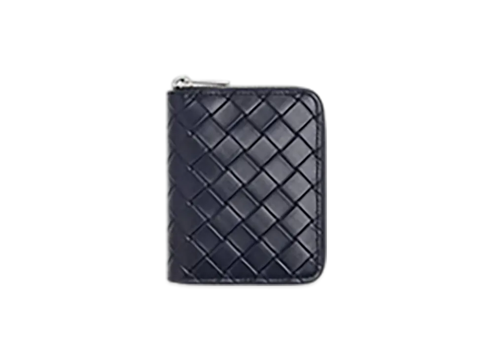 Bottega Veneta Intrecciato Stamp North/South Compact Zip Around Wallet "Abyss"