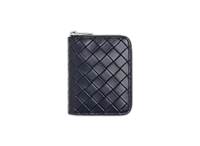 Bottega Veneta Intrecciato Stamp North/South Compact Zip Around Wallet "Abyss"