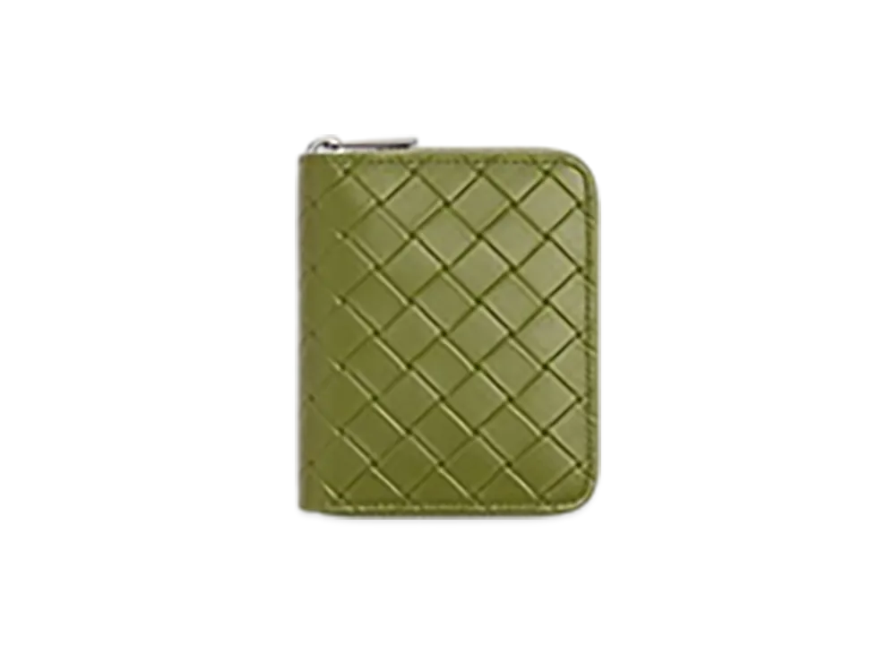 Bottega Veneta Intrecciato Stamp North/South Compact Zip Around Wallet "Matcha"