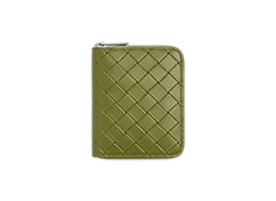 Bottega Veneta Intrecciato Stamp North/South Compact Zip Around Wallet "Matcha"