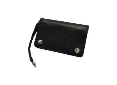 Chrome Hearts 2-Zip Wallet Cross Button Strap Black Leather "Black"