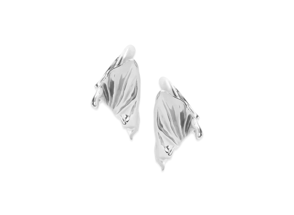 LOEWE Pleated Fan Hoop Earrings "Silver"