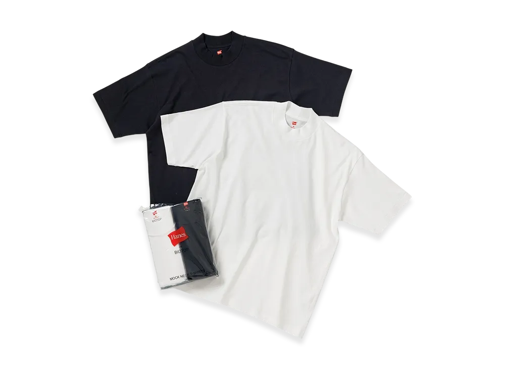 Hanes for BIOTOP US Cotton Mock Neck T-Shirts 2P "Black/White"