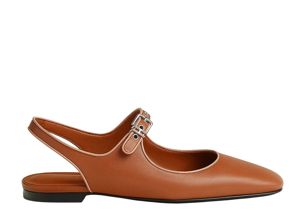 Hermes Women's Kleo Slingback "Marron Alezan/Beige Perlino"