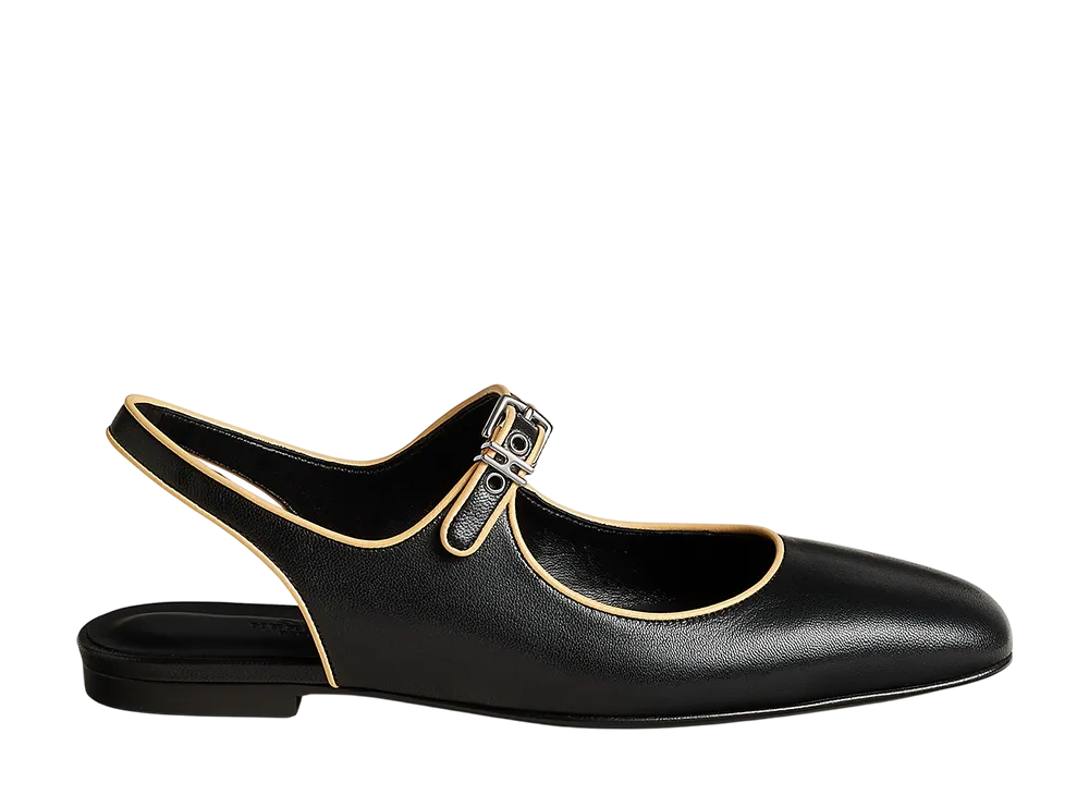 Hermes Women's Kleo Slingback "Noir/Jaune Malawi"