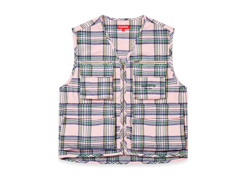 Supreme Tartan Flannel Cargo Vest "Pale Pink"