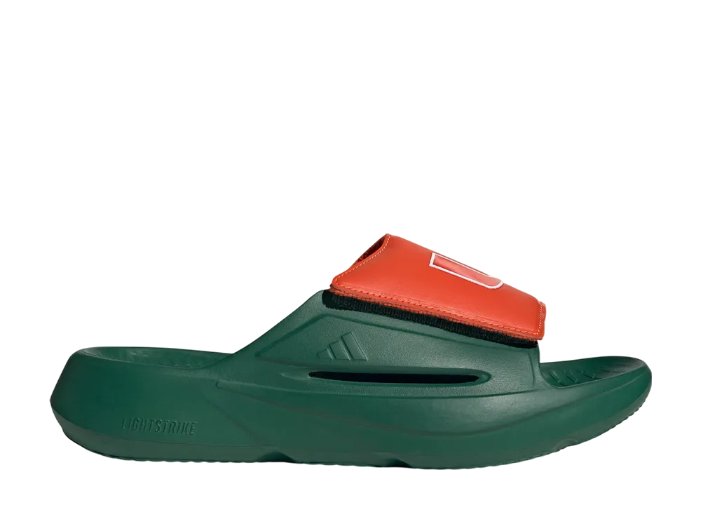 Miami Hurricanes × adidas Lightblaze Slide "Dark Green/Collegiate Orange"