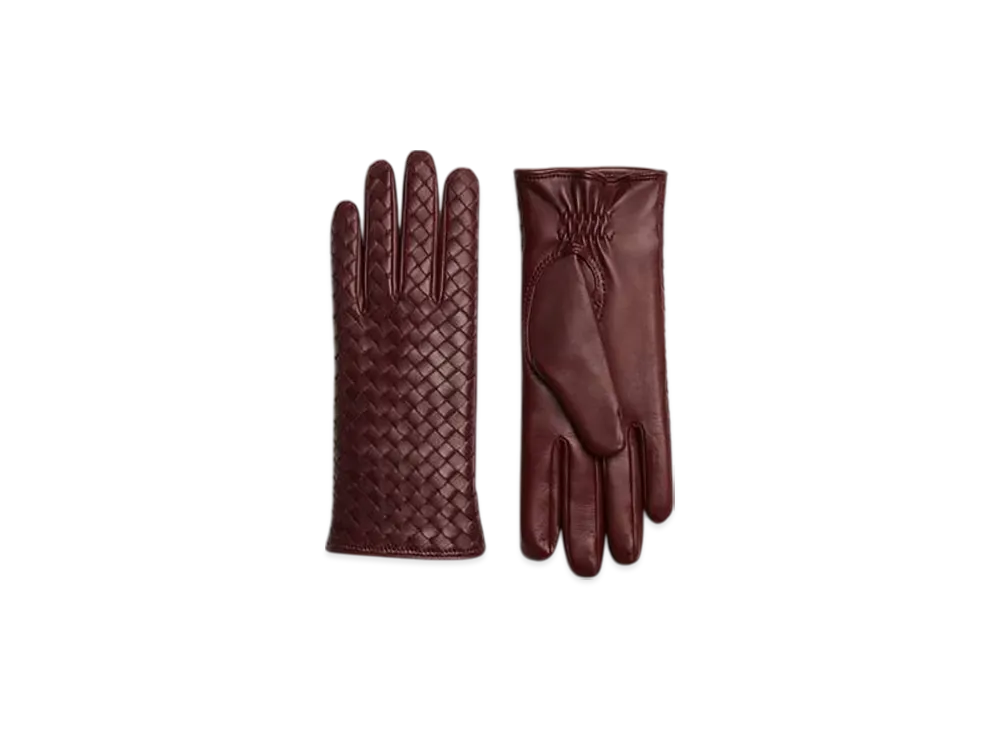 Bottega Veneta Intrecciato Leather Gloves "Garnet"