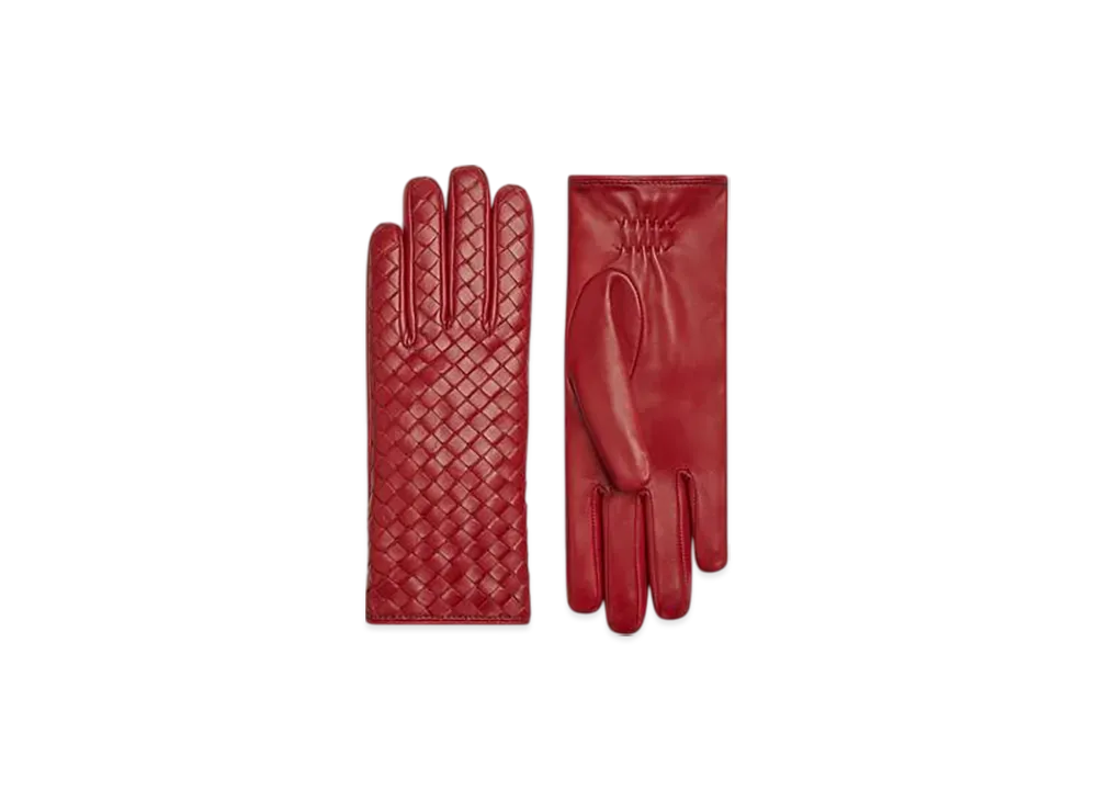 Bottega Veneta Leather Intrecciato Gloves "Brick Red"