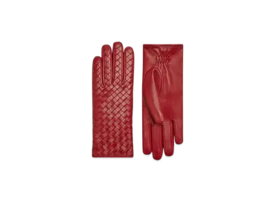 Bottega Veneta Leather Intrecciato Gloves "Brick Red"