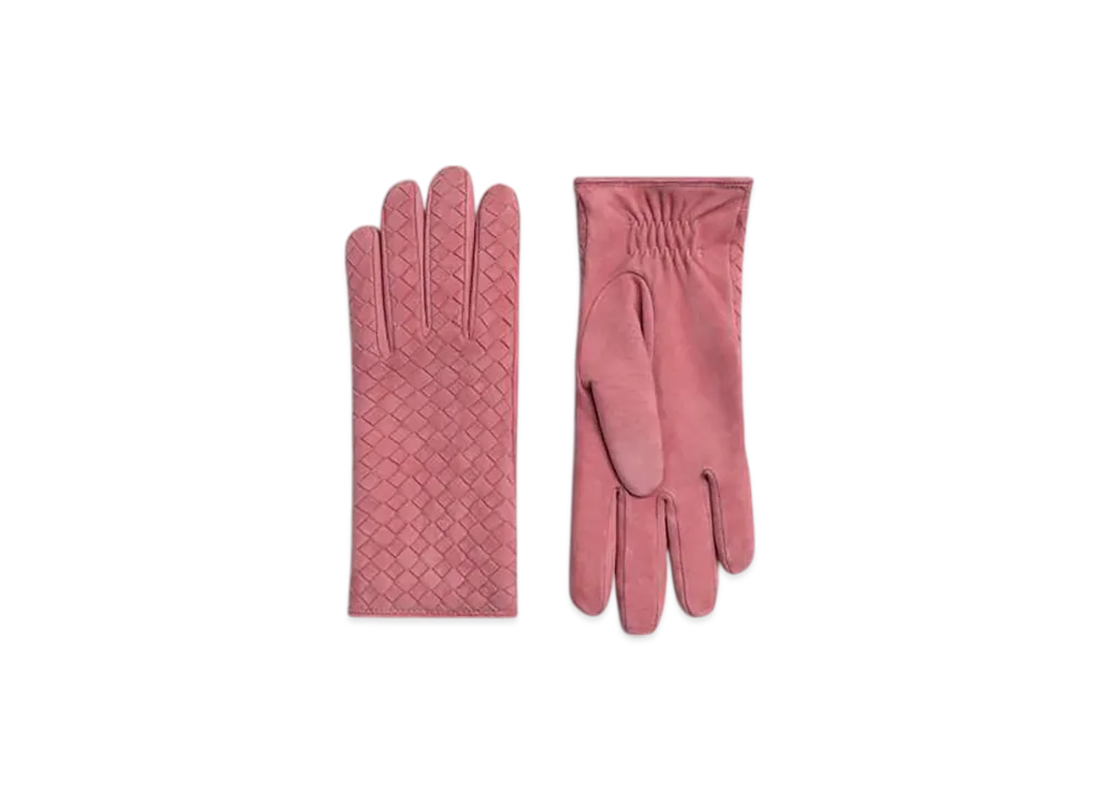 Bottega Veneta Intrecciato Suede Leather Gloves "Cherry Blossom"