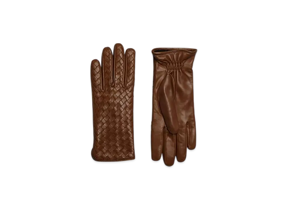 Bottega Veneta Intrecciato Leather Gloves "Cognac"