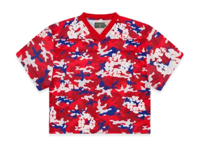 DENIM TEARS Camo Cotton Wreath Mesh Football Top "Red"