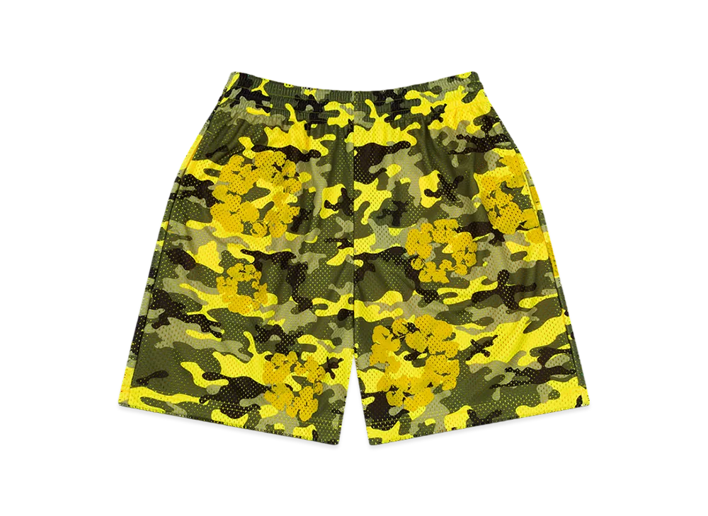 DENIM TEARS Camo Cotton Wreath Mesh Shorts "Yellow"