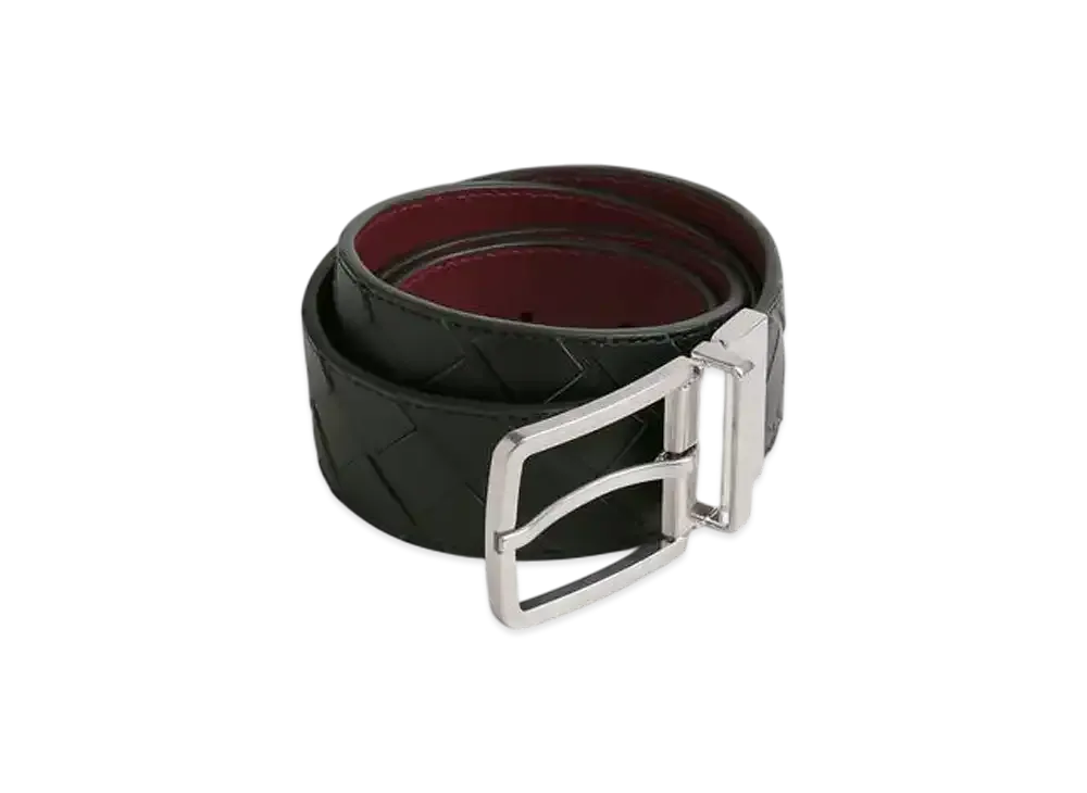 Bottega Veneta Intrecciato Reversible Belt "Dark Green/Barolo"