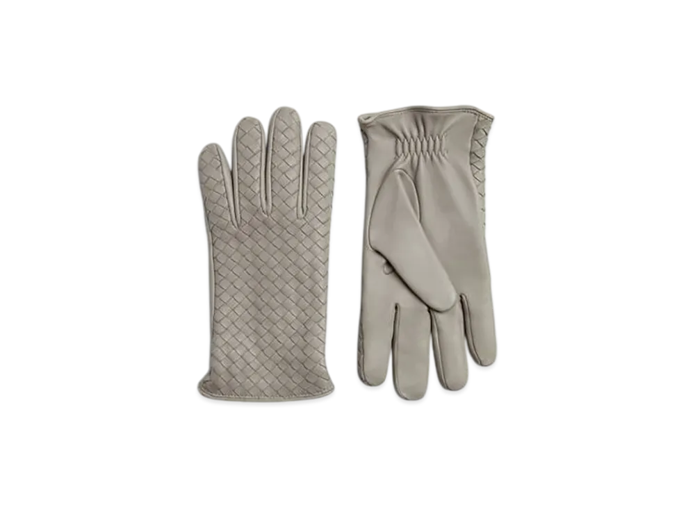 Bottega Veneta Intrecciato Leather Gloves "Metallic Mist"