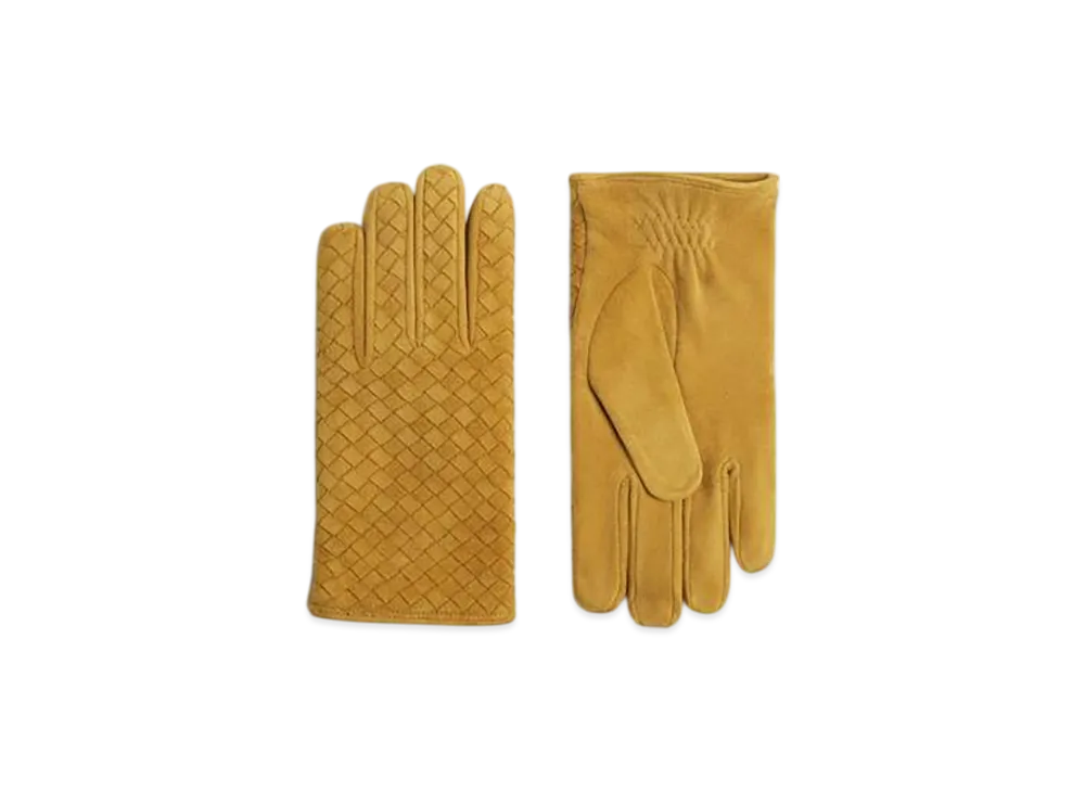 Bottega Veneta Intrecciato Suede Leather Gloves "Peanut Butter"