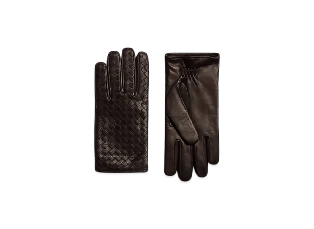 Bottega Veneta Intrecciato Leather Gloves "Fondente"