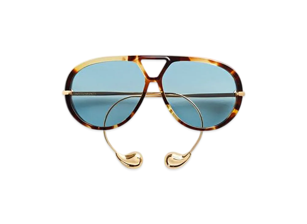 Bottega Veneta Drop Aviator Sunglasses "Havana/Gold/Green"