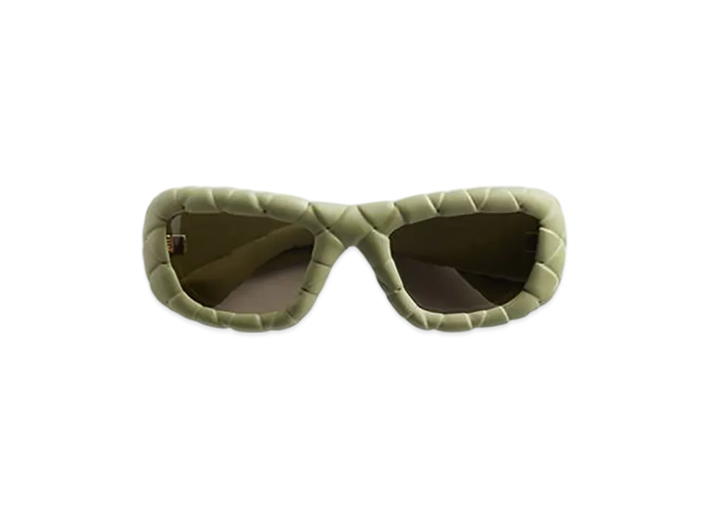 Bottega Veneta Intrecciato Rectangular Sunglasses "Green/Brown"