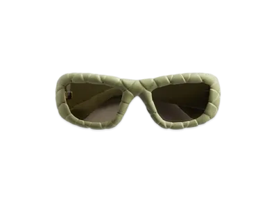 Bottega Veneta Intrecciato Rectangular Sunglasses "Green/Brown"