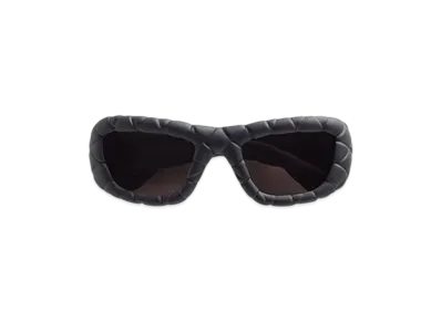 Bottega Veneta Intrecciato Rectangular Sunglasses "Black/Gray"