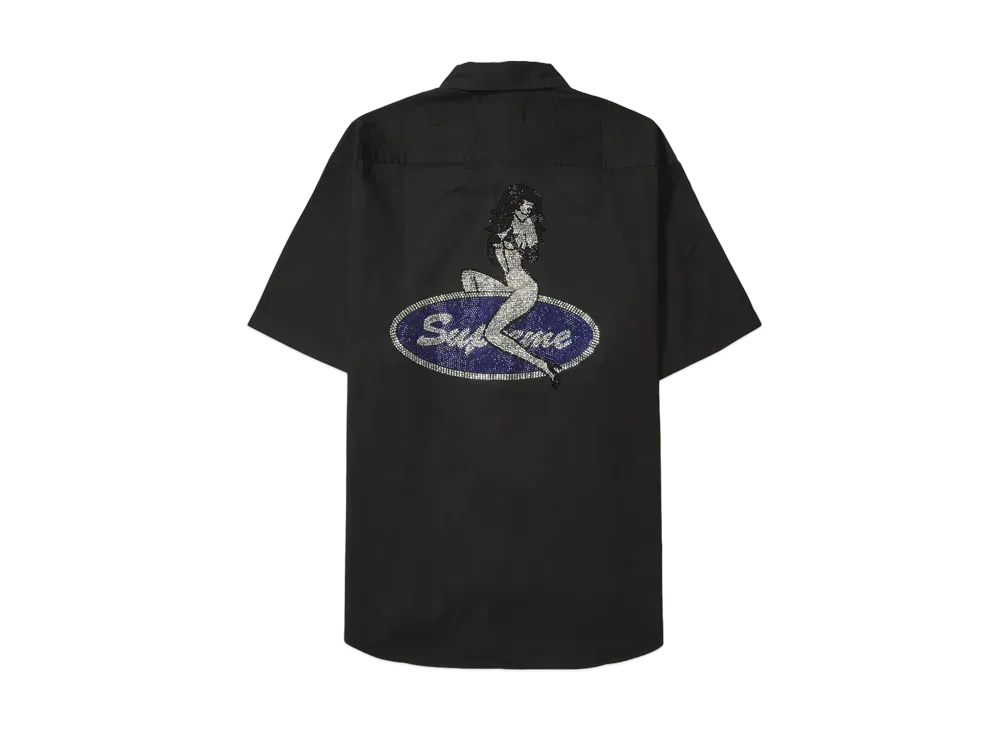 シュプリーム ラインストーン ピンナップ エスエス ワークシャツ "ブラック"