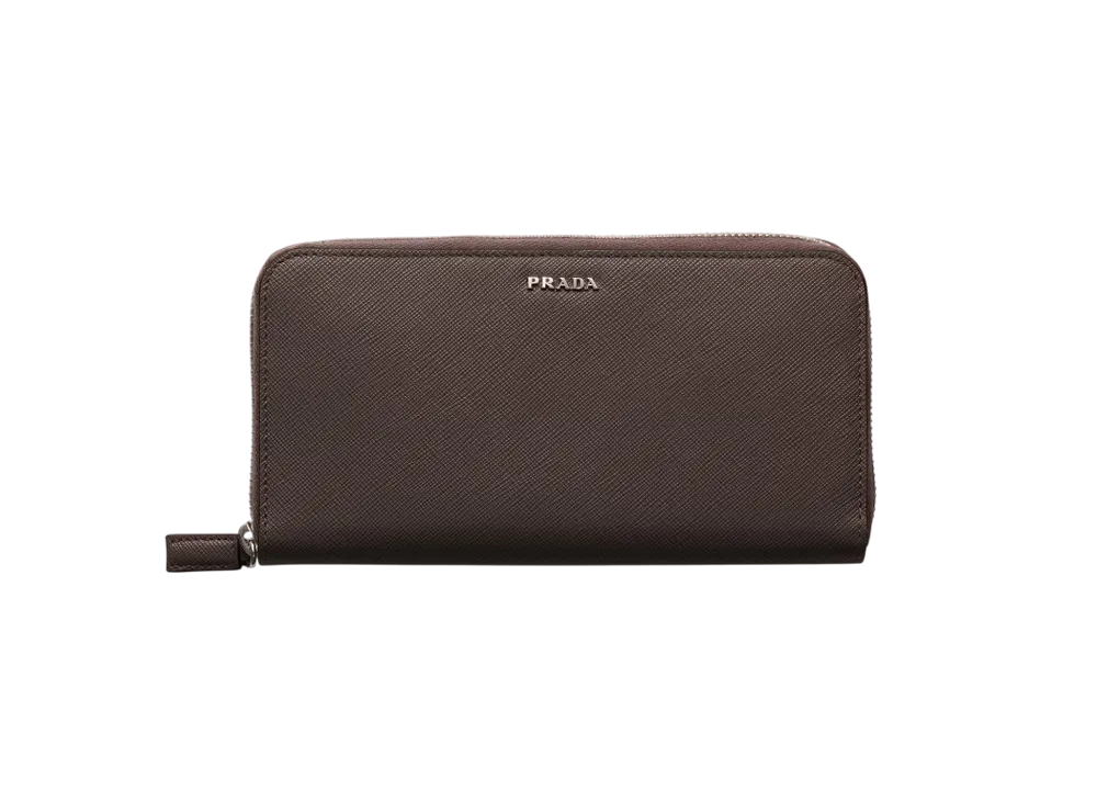 PRADA Saffiano Leather Wallet "Dark Brown/Navy"
