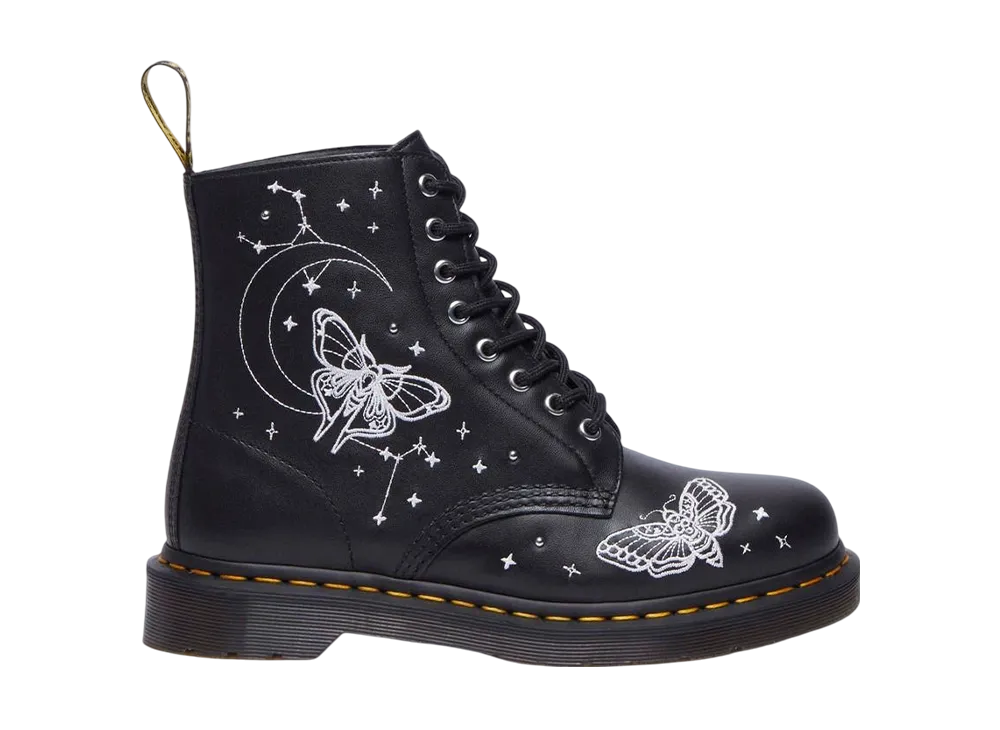 Dr.Martens Women's 1460 Celestial Moth Embroidered Lace Up Boots "Black"