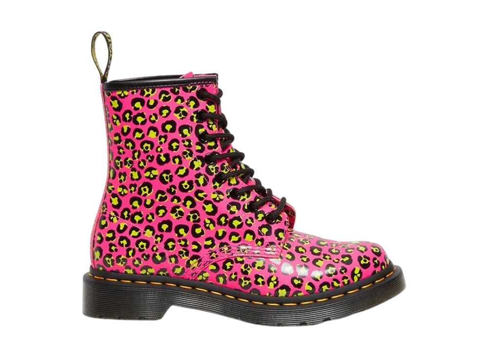 Dr.Martens Women's 1460 Leopard Smooth Leather Lace Up Boots "Pink"