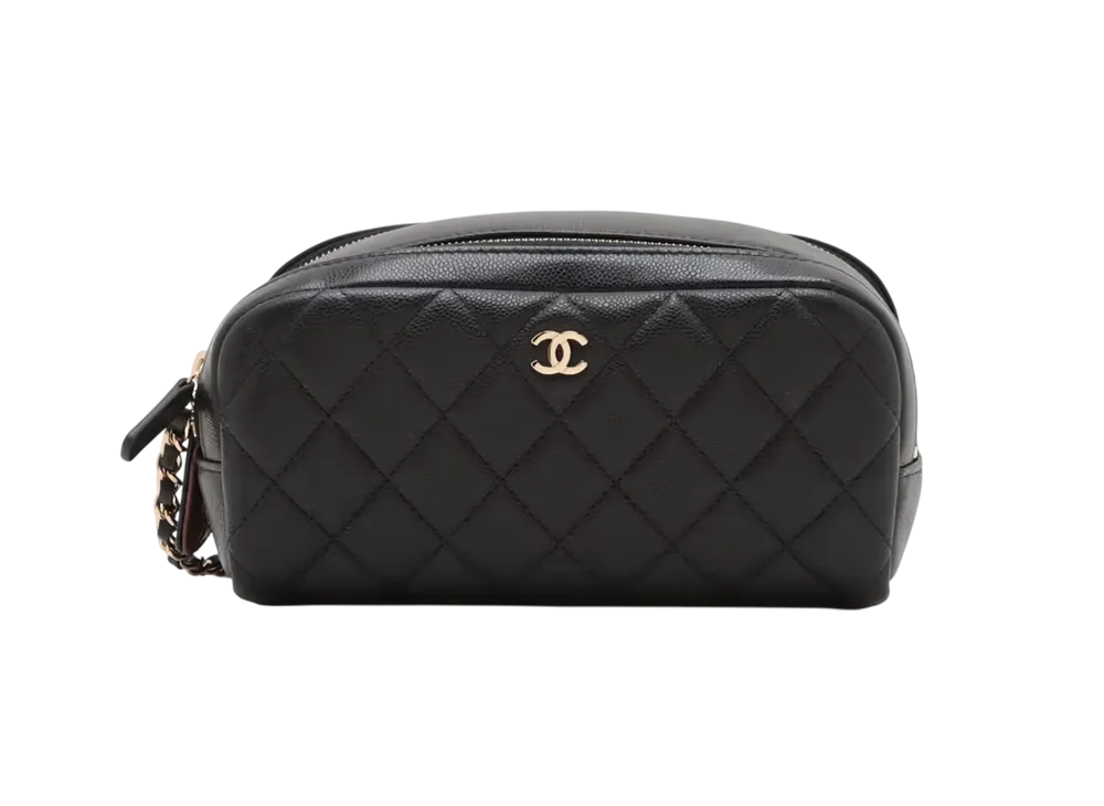 CHANEL Matelasse Chain Handbag in Caviar Skin "Black/Gold"