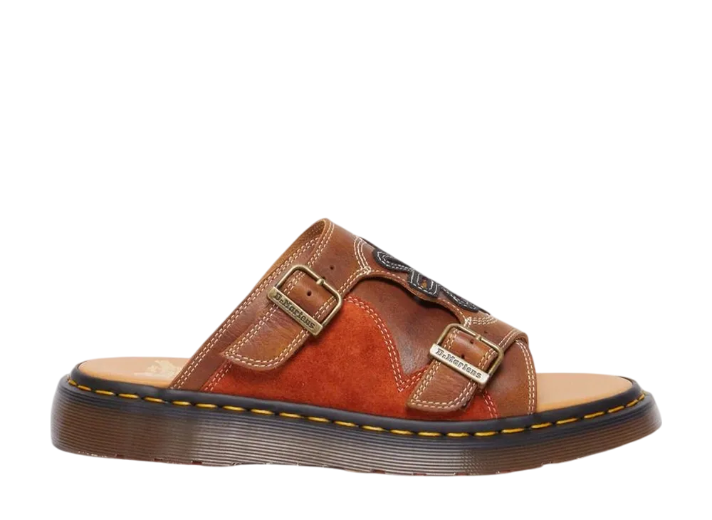 Dr.Martens Dayne Leather & Suede Applique Slide Sandal "Conker Brown/Black/Rust Orange"