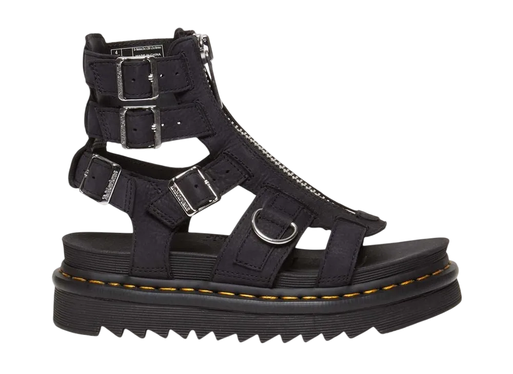 Dr.Martens Women's Olson Tumbled Nubuck Leather Gladiator Zip Sandal "Charcoal Grey"