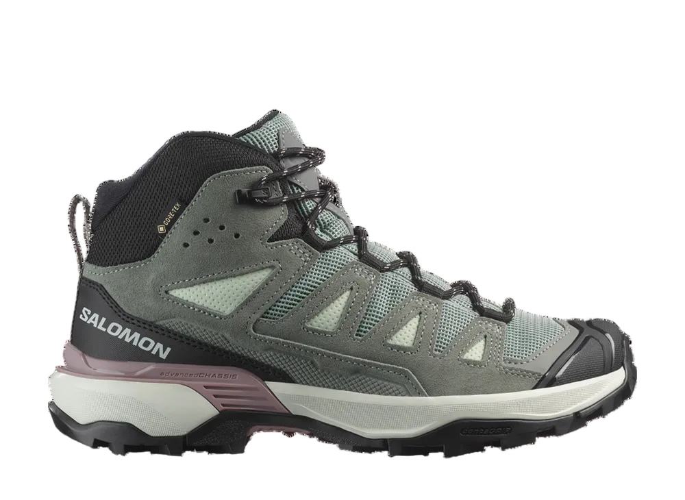 サロモン ウィメンズ X ウルトラ360 レザー ミッド ゴアテックス "グリーンミリュー/セドナセージ/ニルヴァーナ"