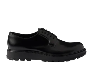 PRADA Brushed Leather Lace-Up Shoes "Black"