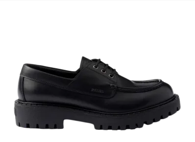 PRADA Laced Leather Loafers "Black"