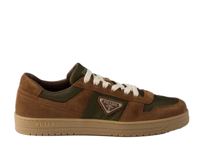 PRADA Downtown Re-Nylon and Suede Sneakers "Dark Brown/Moss Green"