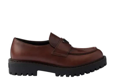 PRADA Brushed Leather Loafers "Dark Brown"