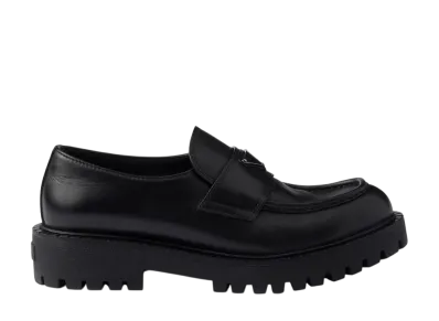 PRADA Brushed Leather Loafers "Black"