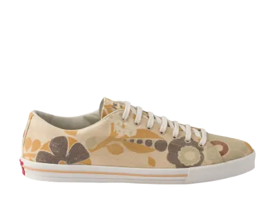 PRADA Laced Floral Print Canvas Sneakers "Sand Beige"