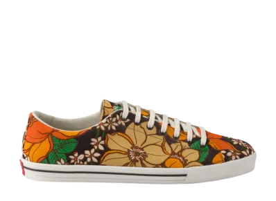 PRADA Laced Floral Print Canvas Sneakers "Dark Brown"